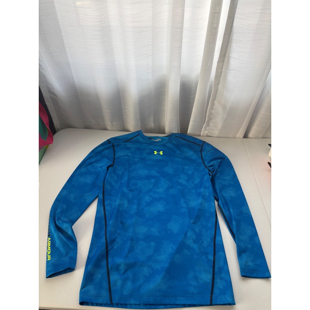 Under Armour Mens ColdGear Compression Shirt XL Blue Digital Camo Long Sleeve